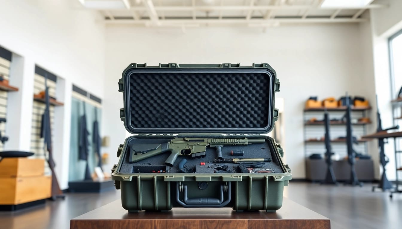 Pursue high-quality pelican gun case for sale showcasing robust design and organized storage.