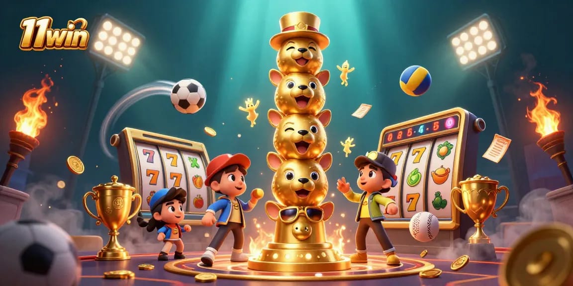 Immerse in an energetic gaming scene with 11win's golden totem pole and slot elements.