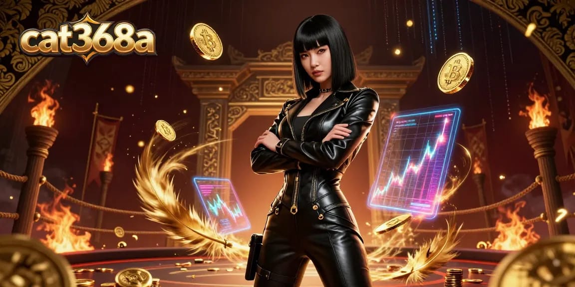 Experience thrilling action at cat368a with a powerful Asian woman, Bitcoin coins, and dynamic game elements.