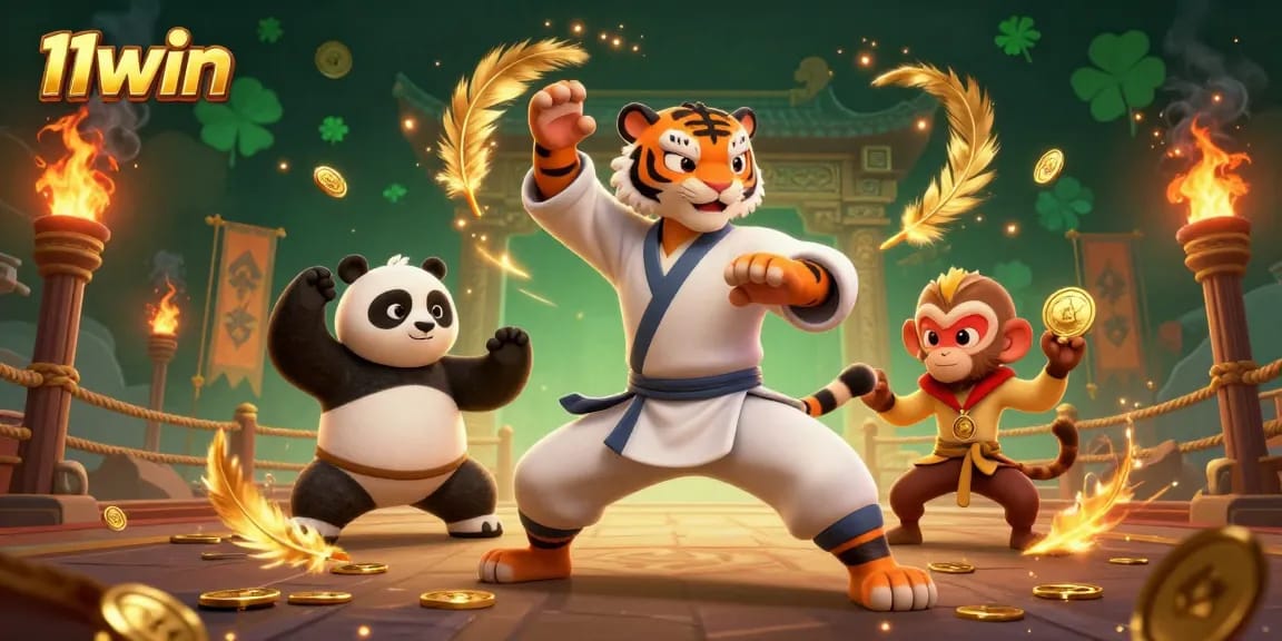 Experience thrilling wins at 11win with a vibrant 3D casino scene featuring unique characters.
