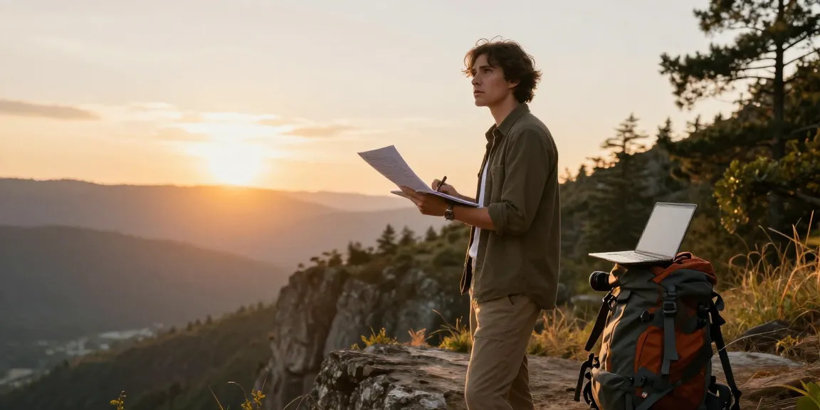 Individual contemplating how to cancel timeshare while overlooking scenic mountains at sunset.