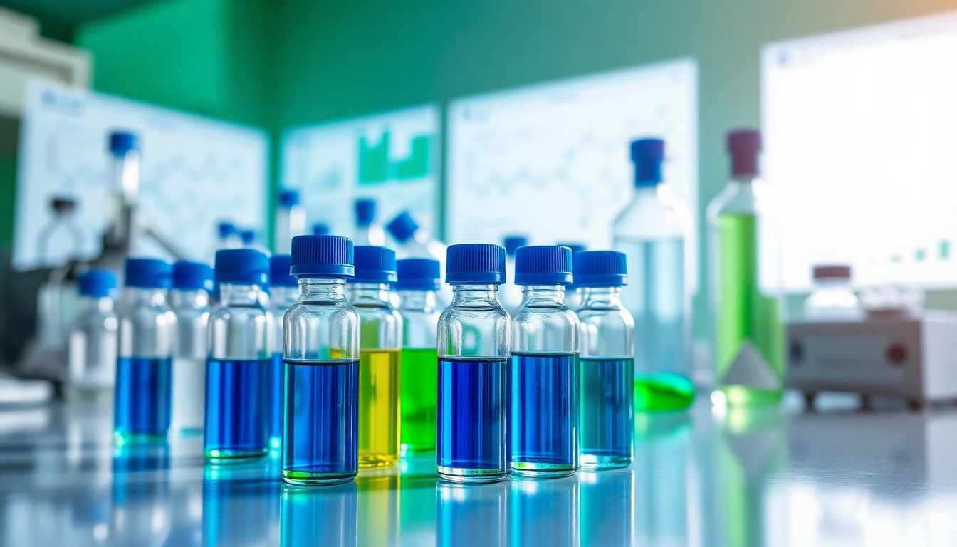 Explore hydro research peptides in a vibrant laboratory setting with scientific equipment.
