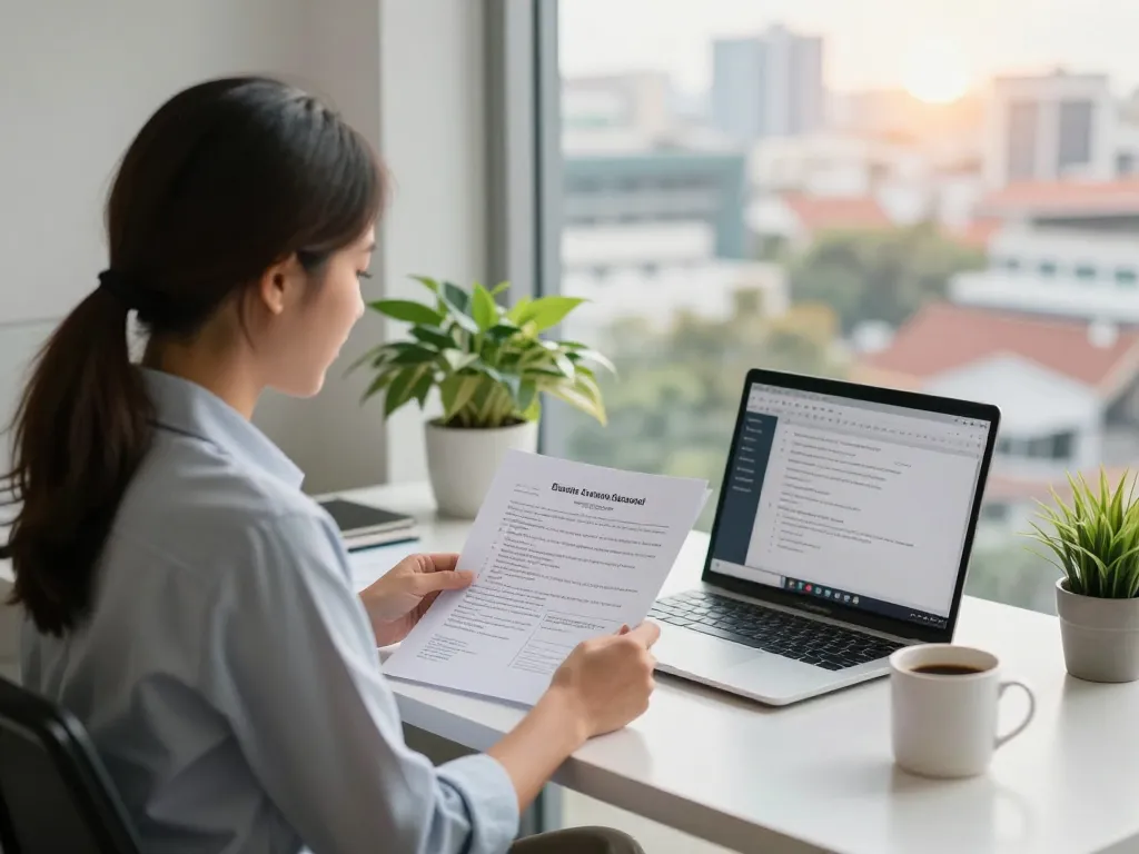 Translation Services in Chiang Mai office with translator reviewing documents.