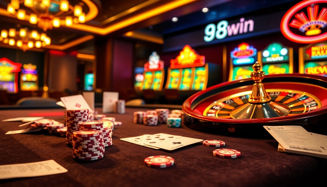 Experience the thrill of victory at 98win's luxury casino featuring poker, roulette, and exciting slot games.