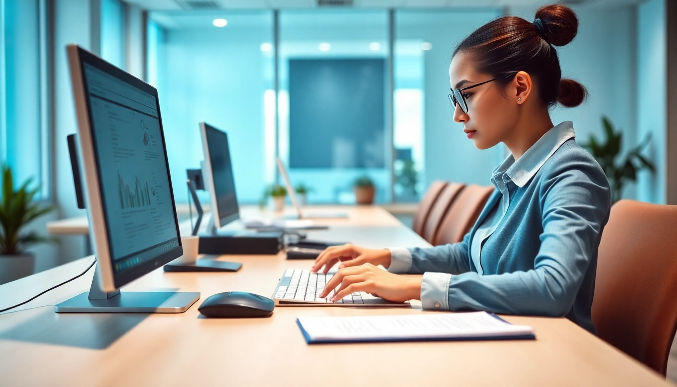 Typing Center providing efficient typing services with a professional assistant in an office.