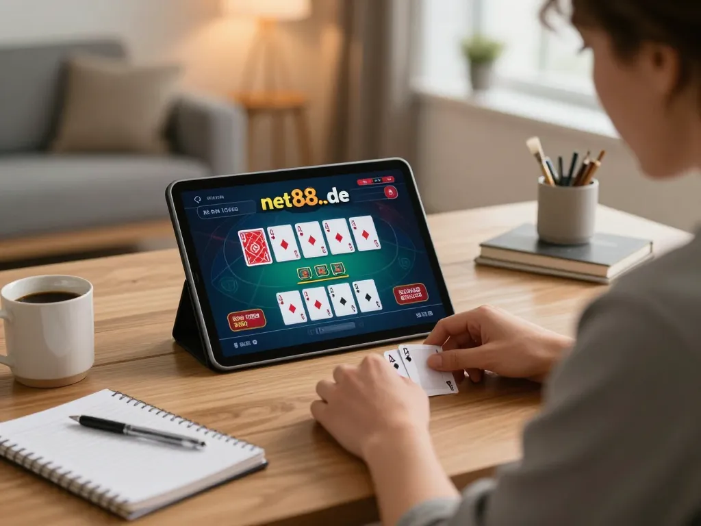 Experience live blackjack gameplay with net88.de.com in a cozy home office setting