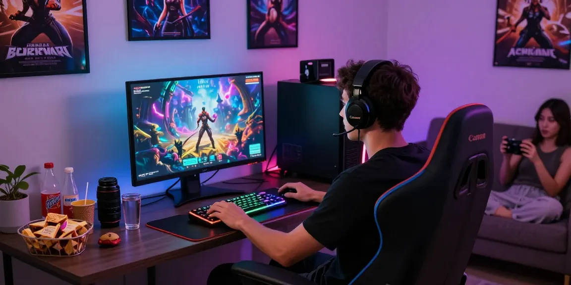 Player enjoying an adult game on a high-resolution monitor, modern gaming setup with vibrant graphics.