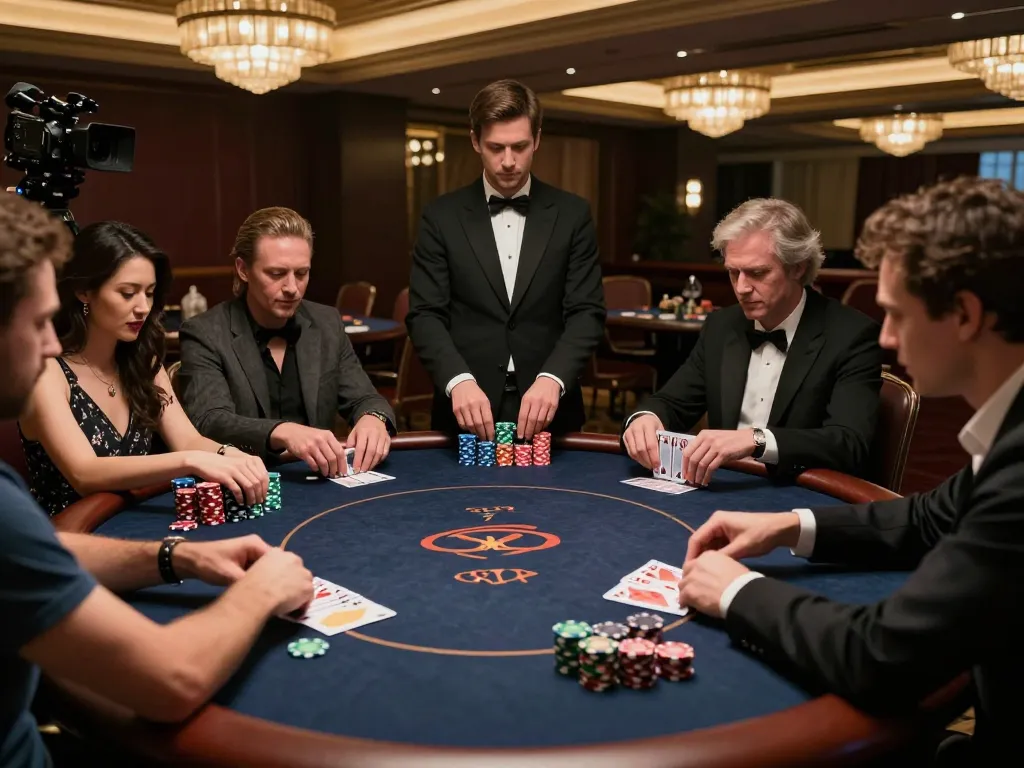 FC88 high-roller poker scene with players strategizing at an elegant table in a luxury casino