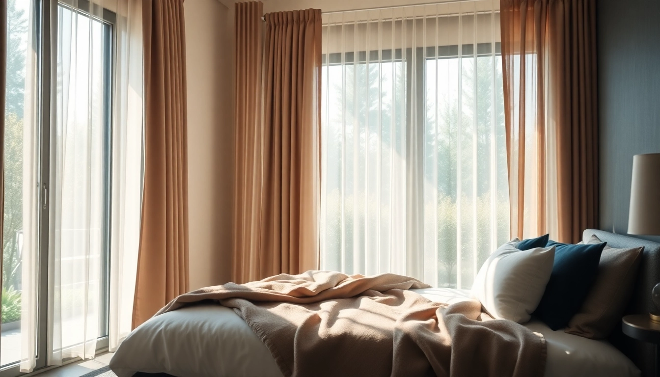 Verduisterende gordijnstof in een luxe slaapkamer met een gezellige inrichting.