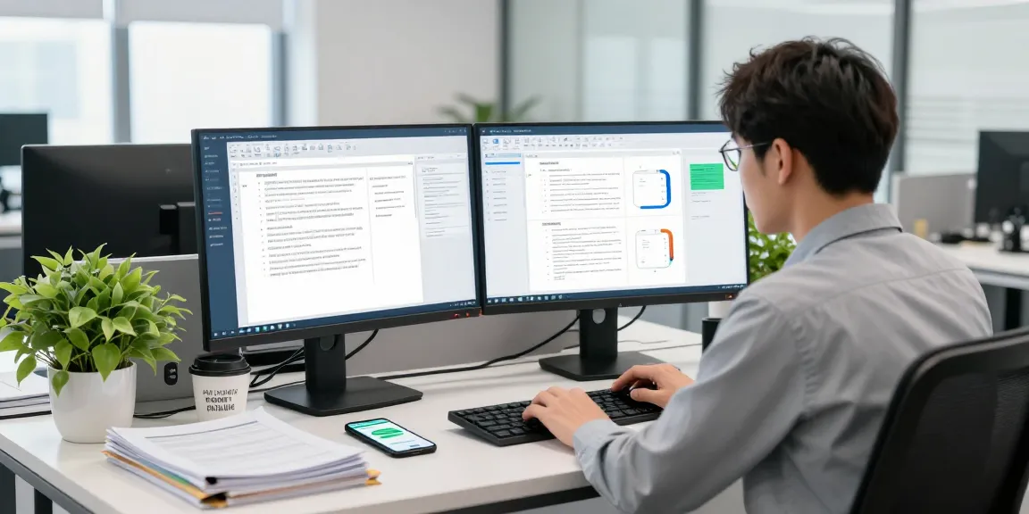 Focused compliance analyst using document fraud detection tools in a modern office setting.