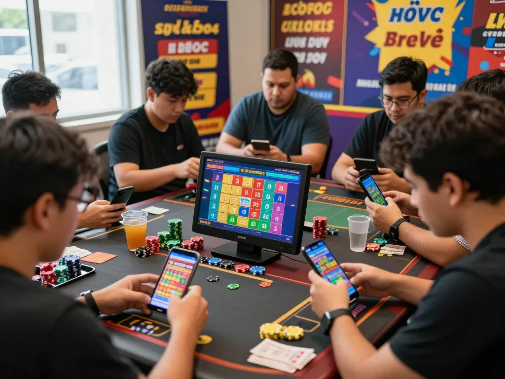 Exciting online lô đề gaming scene with diverse players active on mobile devices and vibrant graphics.
