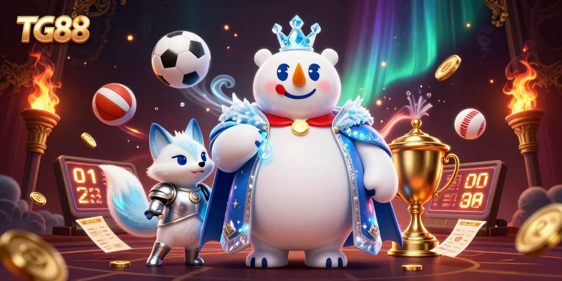 Experience thrilling gameplay at TG88 with a dynamic casino illustration featuring sports elements and exciting games.