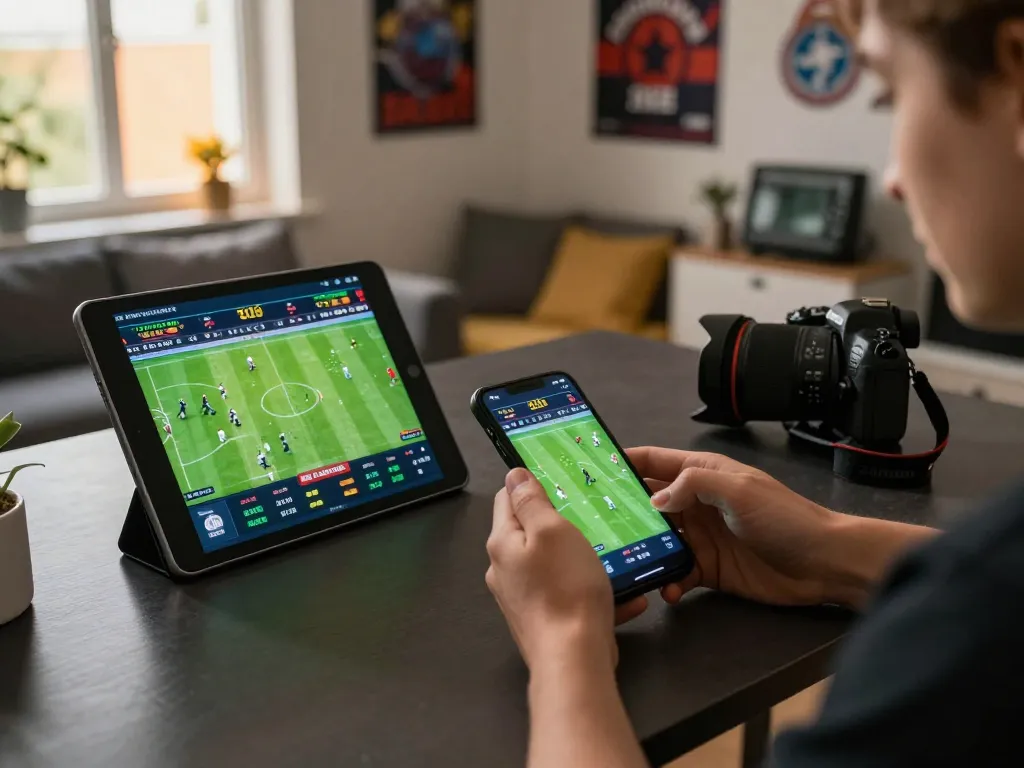 Players engaging in sports betting on their smartphones at home, showcasing the man club community