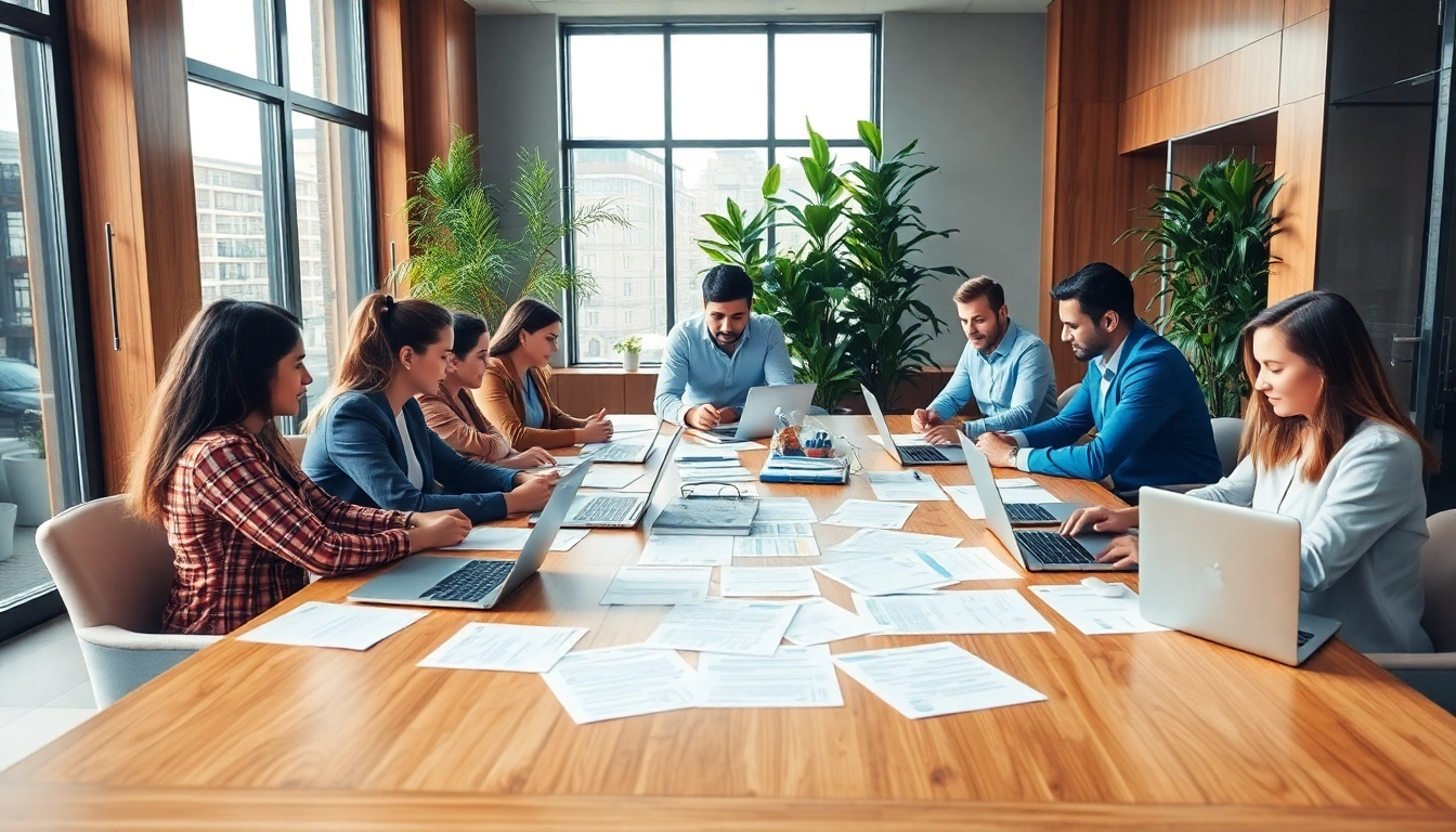 Enhance Contract Management workflow with a collaborative team in a bright office setting.