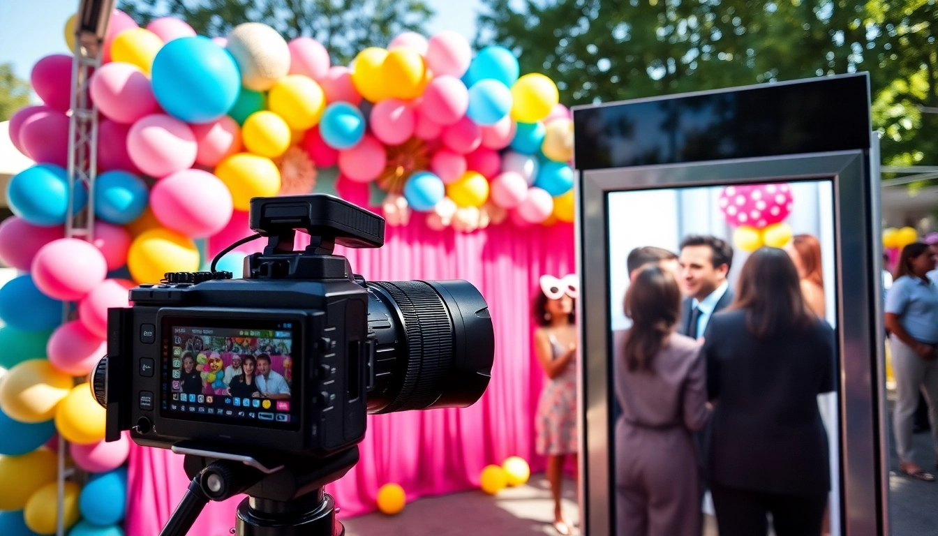 Capture the fun at a photo booth rental with vibrant props and a colorful backdrop.
