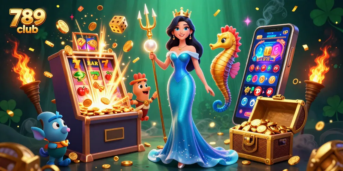 Experience thrilling gaming adventures with 789 club in a vibrant casino scene filled with slot machines and treasures.