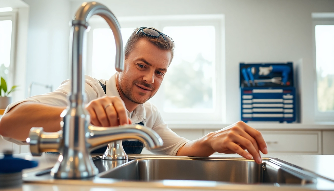Plumber near me repairing a kitchen sink with precision and care.