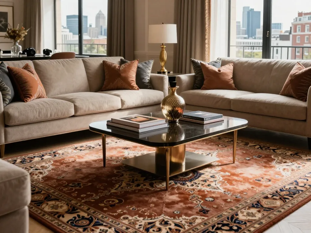 Luxury carpets London featured in a sophisticated living room with stunning decor.