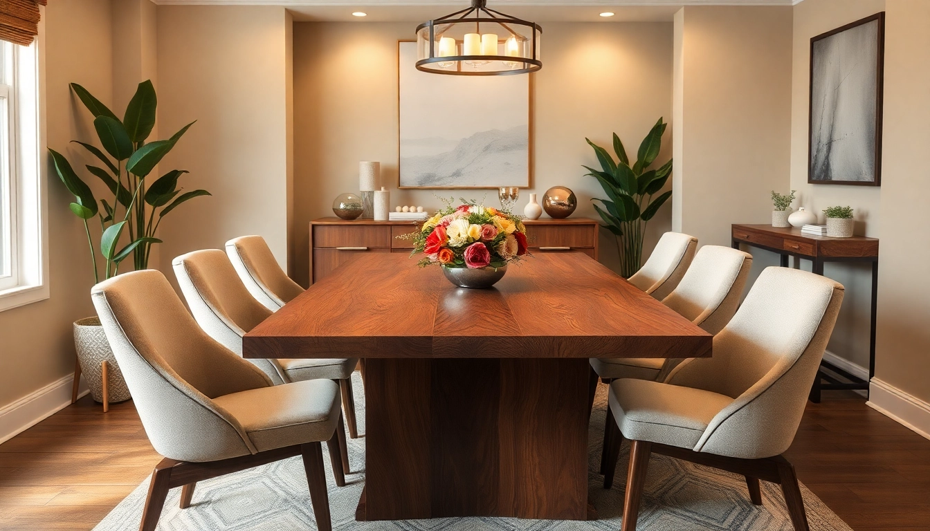 Custom dining table made of solid walnut set in a cozy dining room, showcasing elegant design and craftsmanship.