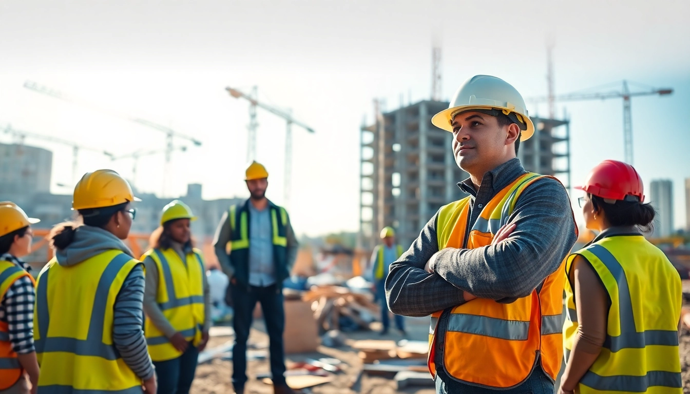 Skilled Manhattan General Contractor leading a project at a construction site, illustrating teamwork.