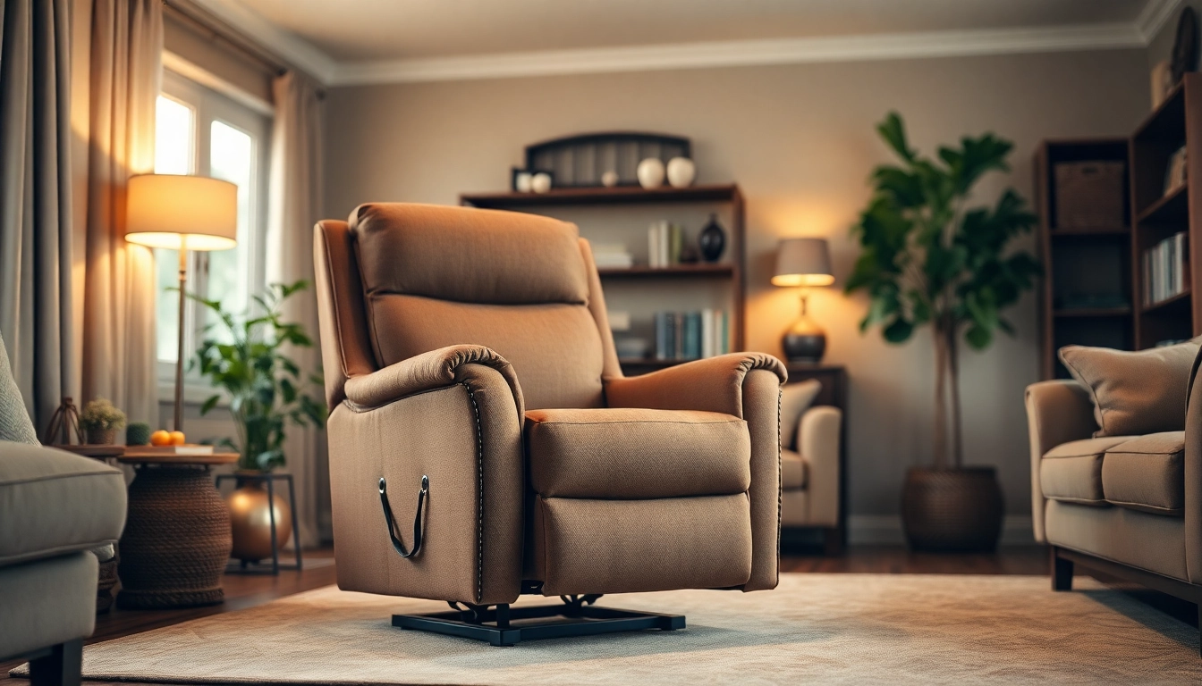 Big and tall lift chair placed invitingly in a cozy living room setting.