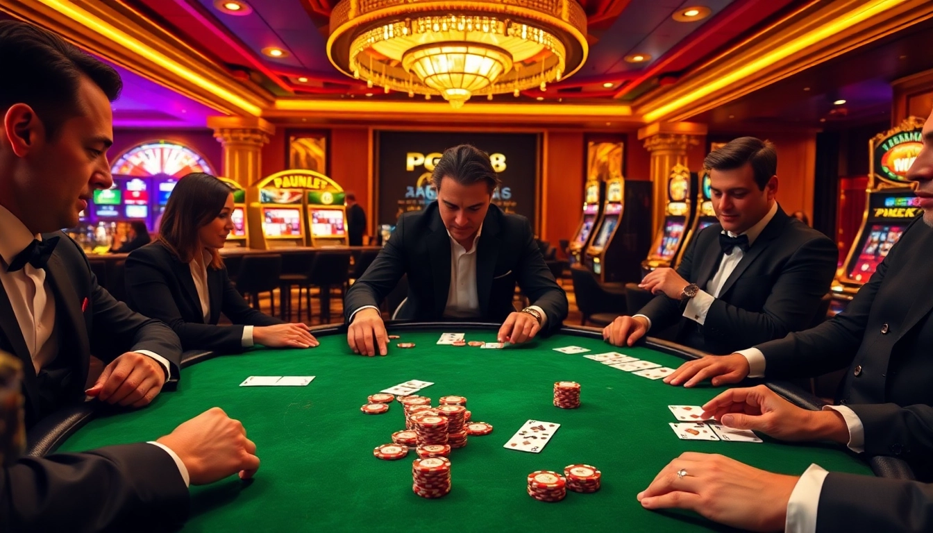 Players enjoying a thrilling game of poker at PG88's luxury casino table.