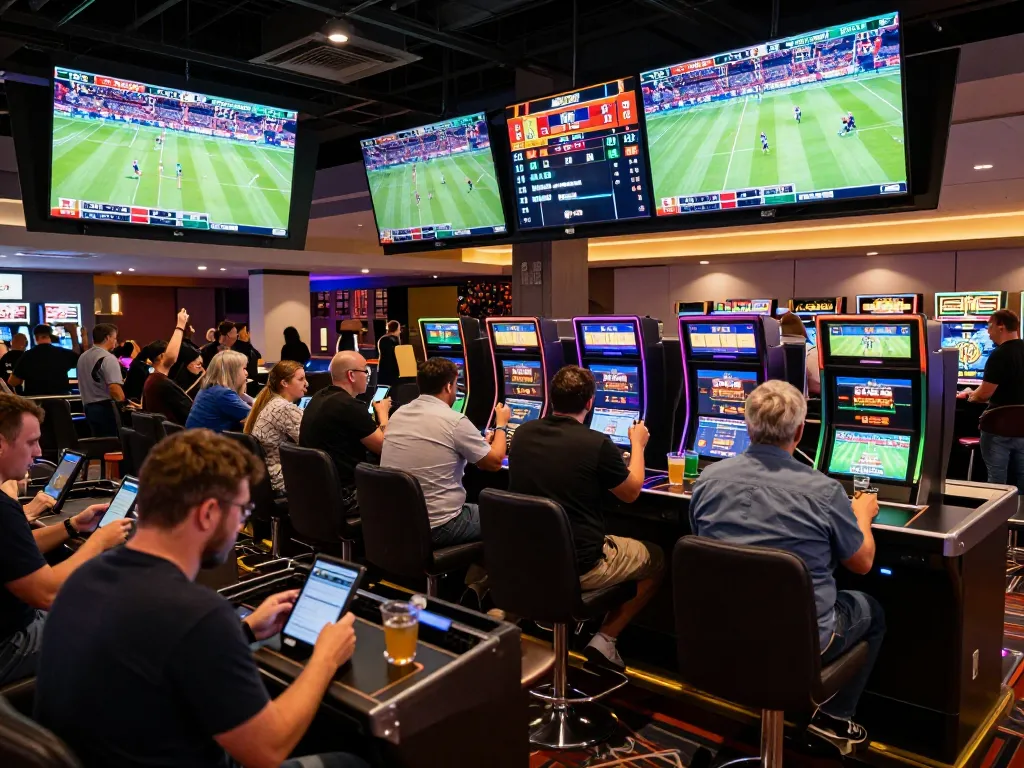Soi keo nha cai during an exciting sports betting event with vibrant screens showing live updates