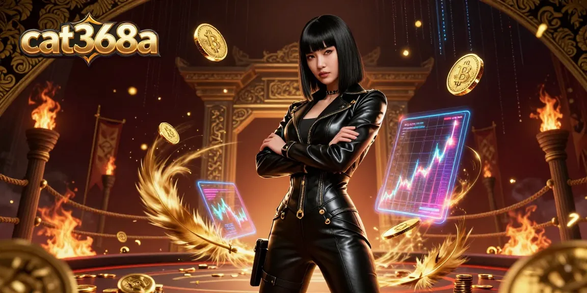 Experience thrilling action at cat368a with a powerful Asian woman, Bitcoin coins, and dynamic game elements.