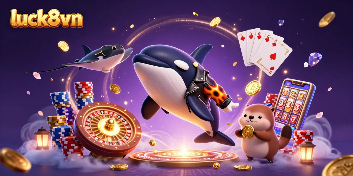 Experience excitement and win with luck8vn as characters unveil casino fun in a vibrant 3D scene.
