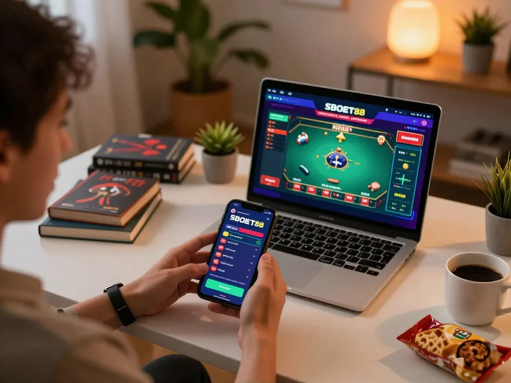 Antarmuka taruhan SBOBET88 ditampilkan di smartphone saat terlibat dalam strategi permainan online