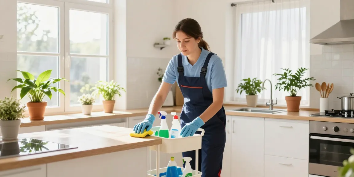 Professional cleaner providing wohnungsendreinigung bern in a bright apartment.