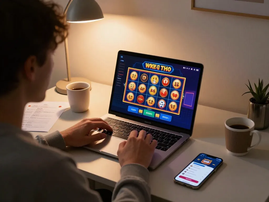 Engaging online gaming session with 32win pro app displayed on laptop, person focused on the gameplay