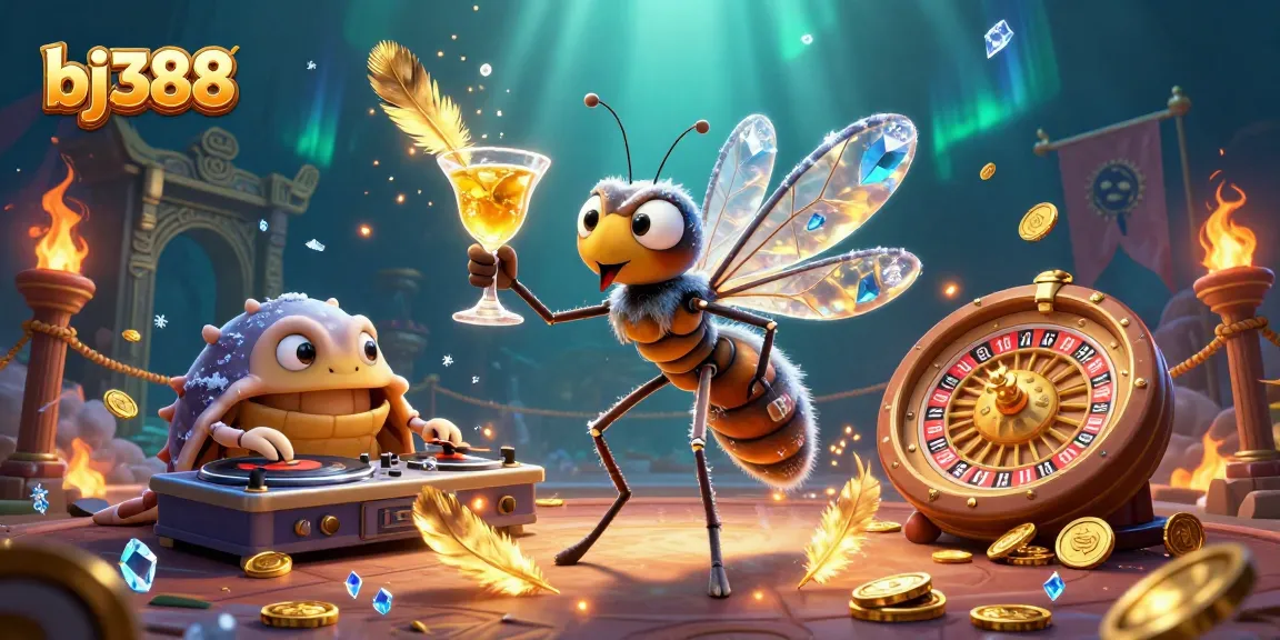 Experience thrilling gaming action at bj388 with a vibrant casino scene featuring unique characters.