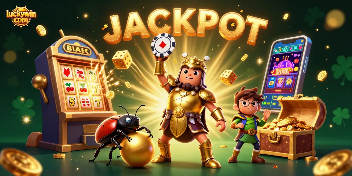 Engage with luckywin com and explore thrilling casino action featuring a hercules beetle raising a poker chip in victory.