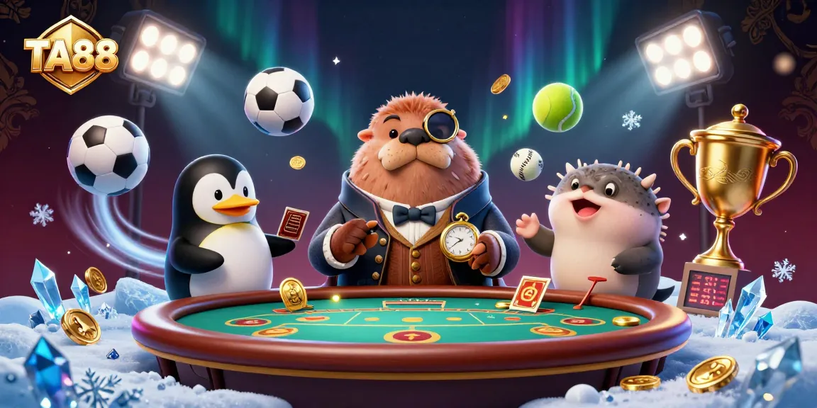 Engage with TA88’s excitement at an underwater poker table, featuring vibrant characters and dynamic elements.