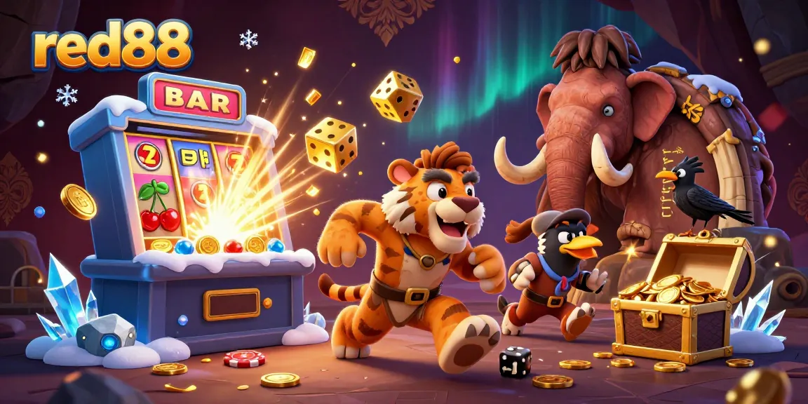 Experience exciting moments at red88 with the caveman duo and vibrant casino elements!
