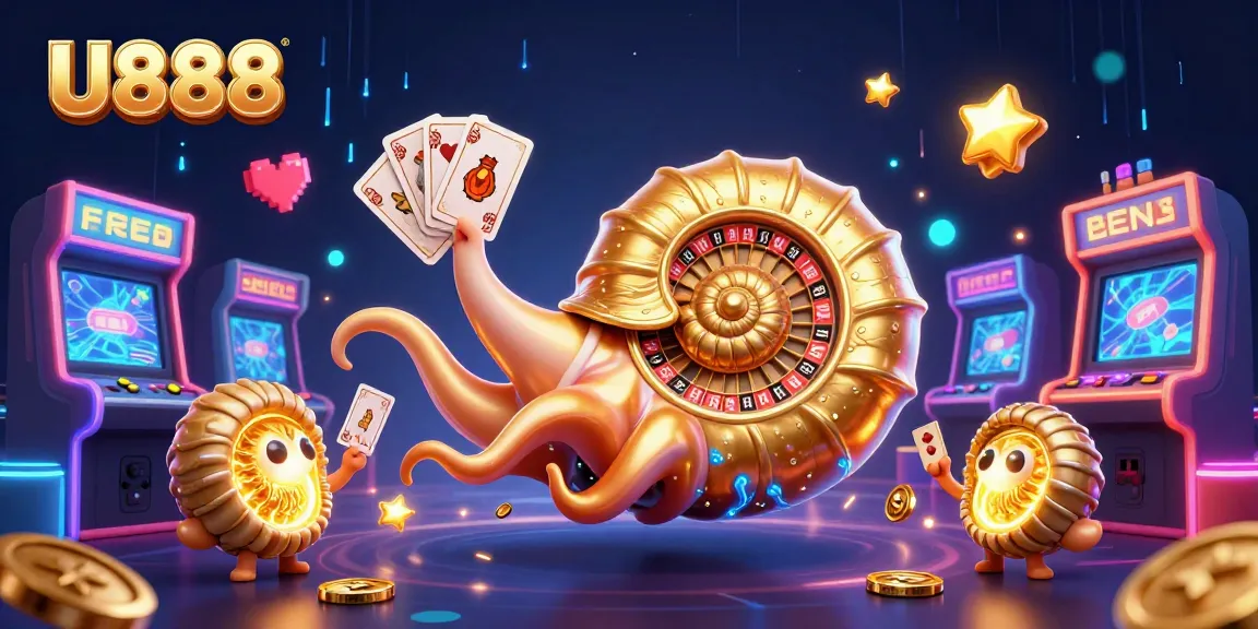 Experience the thrill of U888 as a giant nautilus spins a roulette wheel amid vibrant gaming elements.