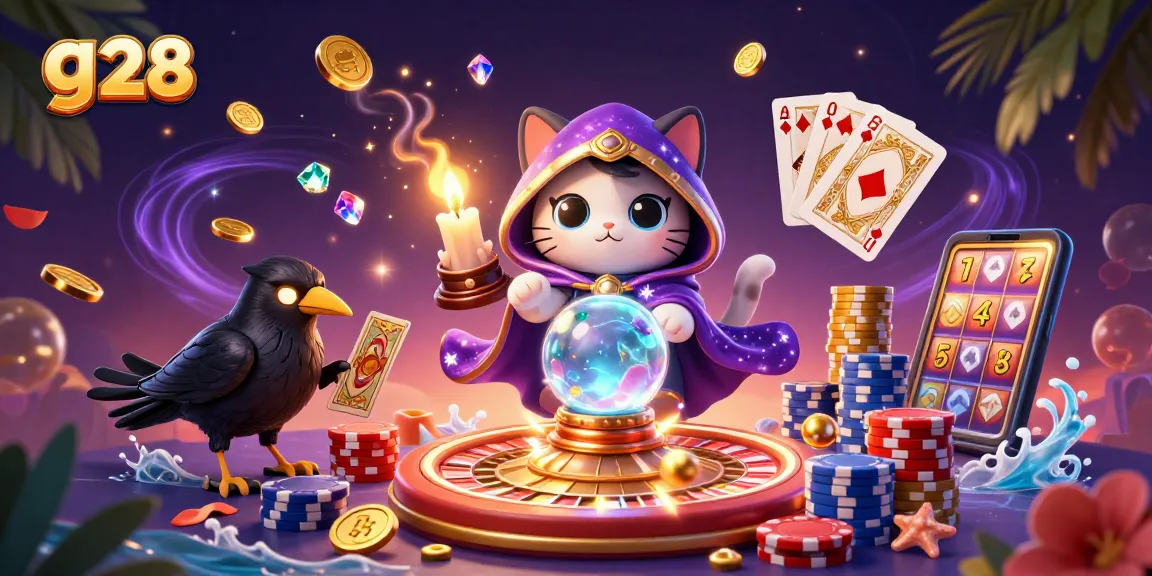 Experience enchanting gameplay with g 28, featuring a mystic cat and vibrant casino elements.