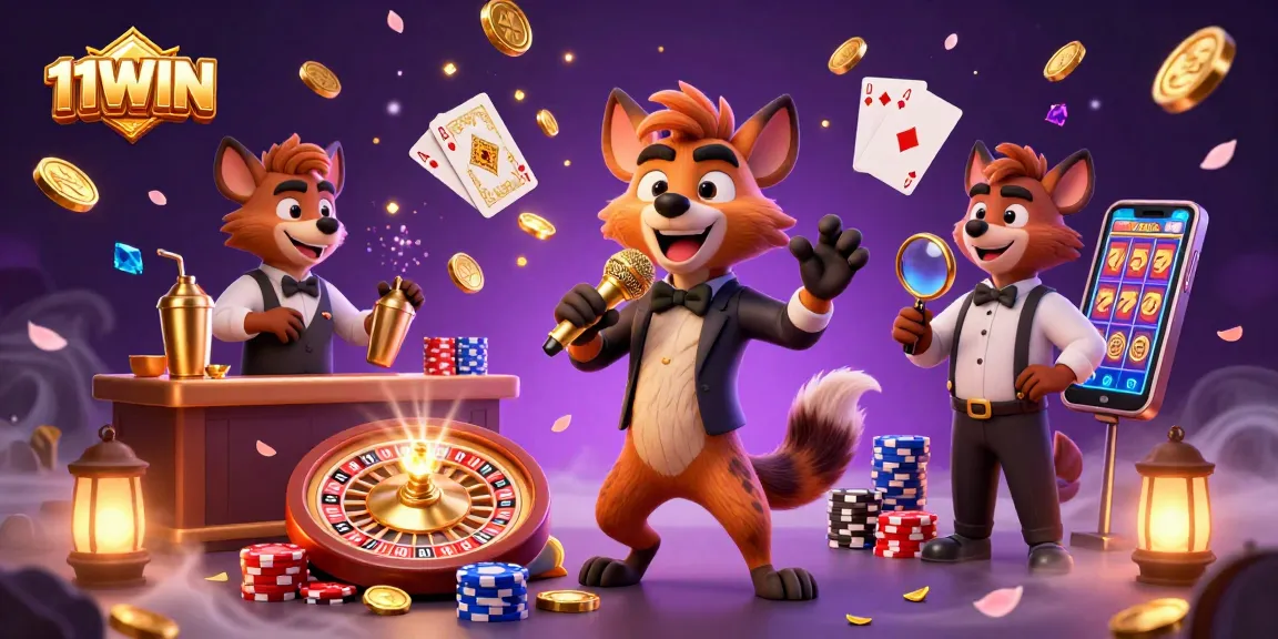 Experience excitement at 11WIN's comedy casino with lively hyenas entertaining guests while simulating classic games.