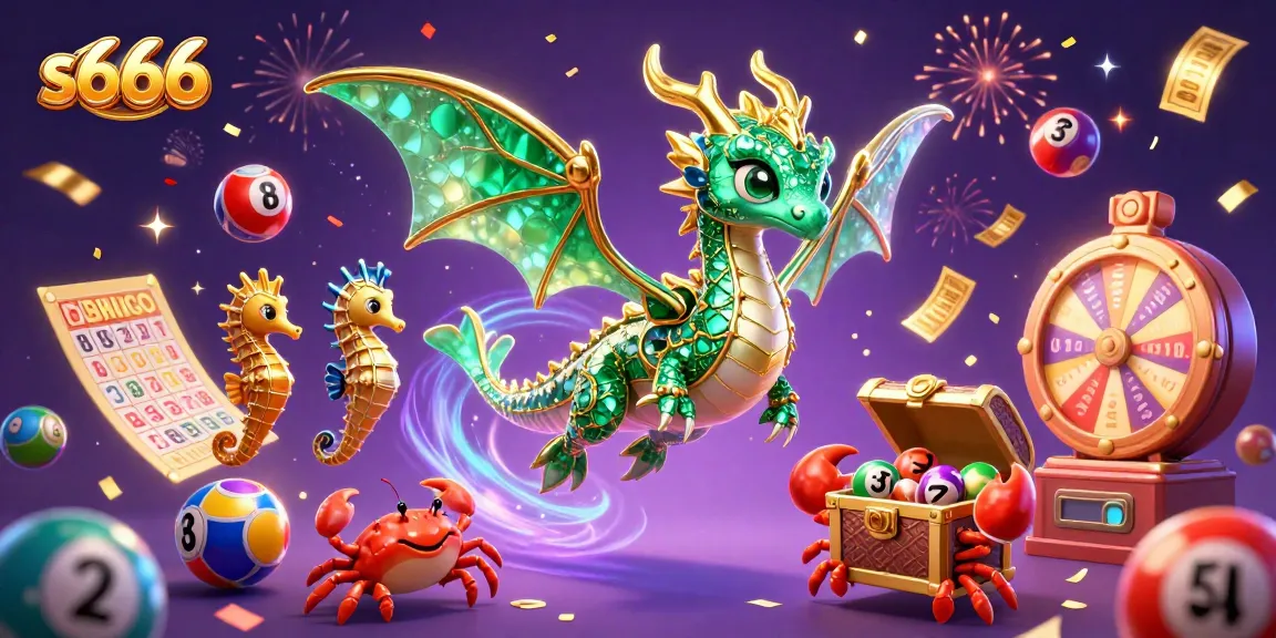 Engage with thrilling games at s666, featuring an elegant sea dragon and vibrant lottery elements.