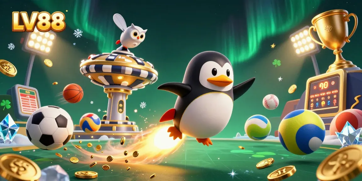 Experience LV88 gaming adventures with a thrilling golden penguin and casino elements in space.